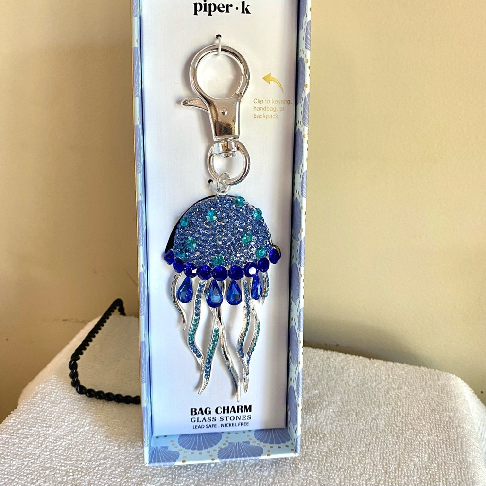 Piper K VIRAL Silver and Blue Jellyfish bag Charm 10” long new in the box